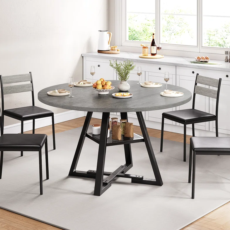 Round Dining Table for 4 – 7-Inch Farmhouse Style Table for Kitchen and Dining Room, Compact Design for Space Saving Use